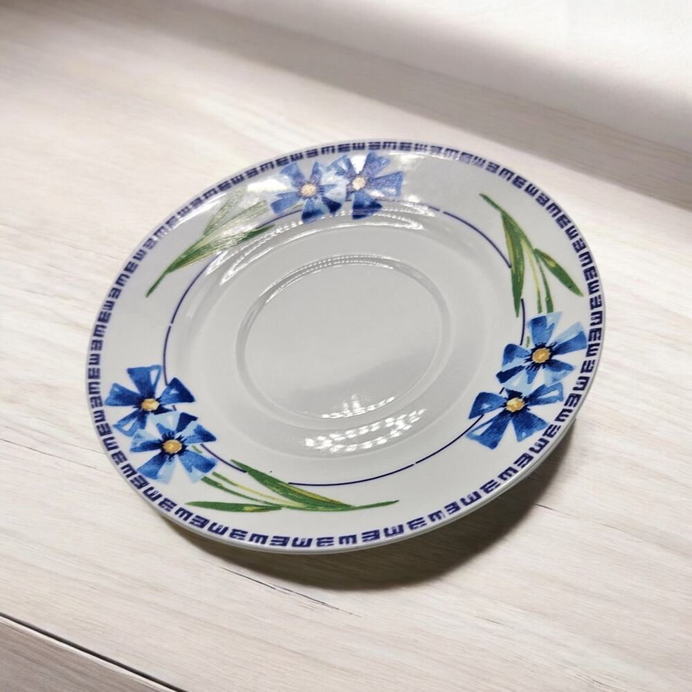 Eurosalon Blue Floral Saucers Set of 5 Vintage Ceramic Tea Cup Plates